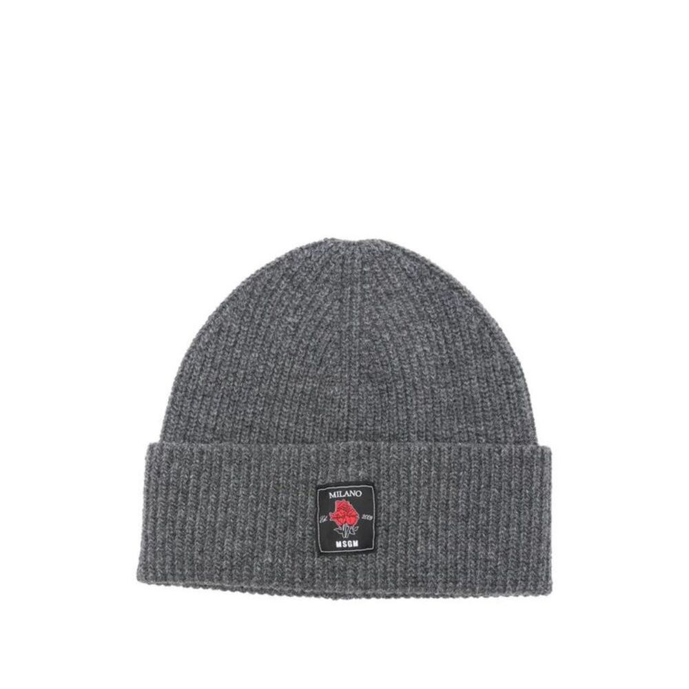MSGM Ribbed Beanie with Rose Logo Men GREY Hats & Caps